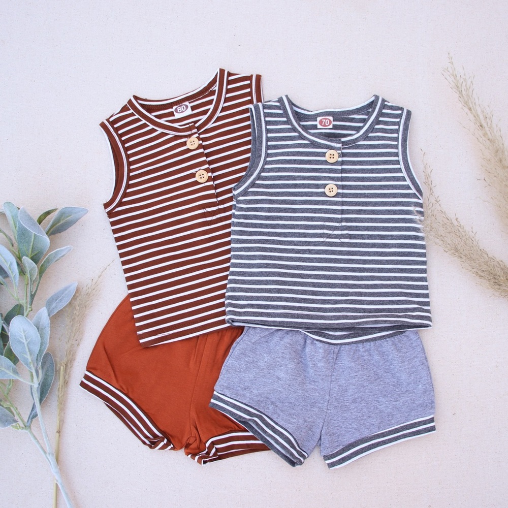 Striped Button Tank Top And Short Set - Picture 6 of 6